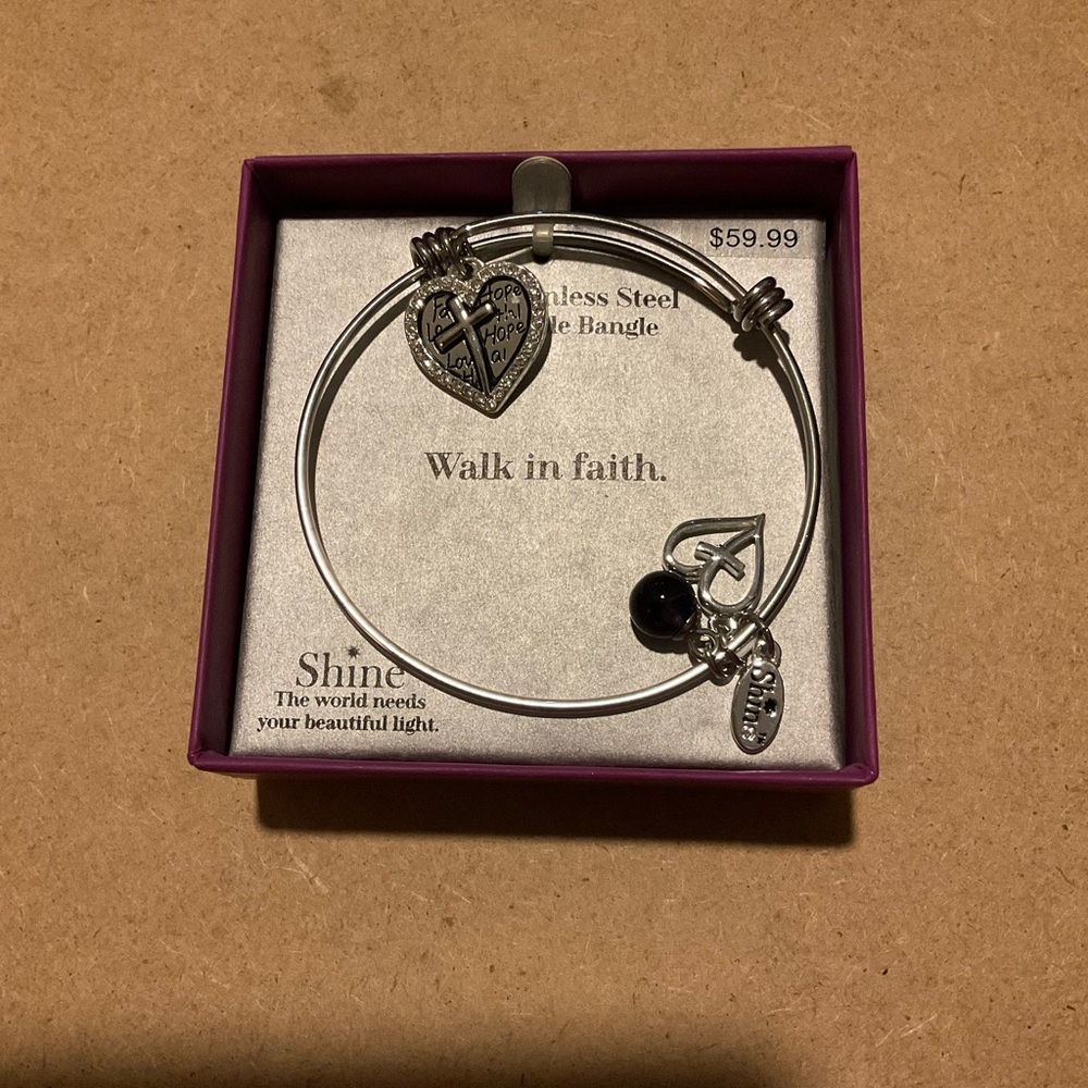 Silver Bangle Bracelet with Charms